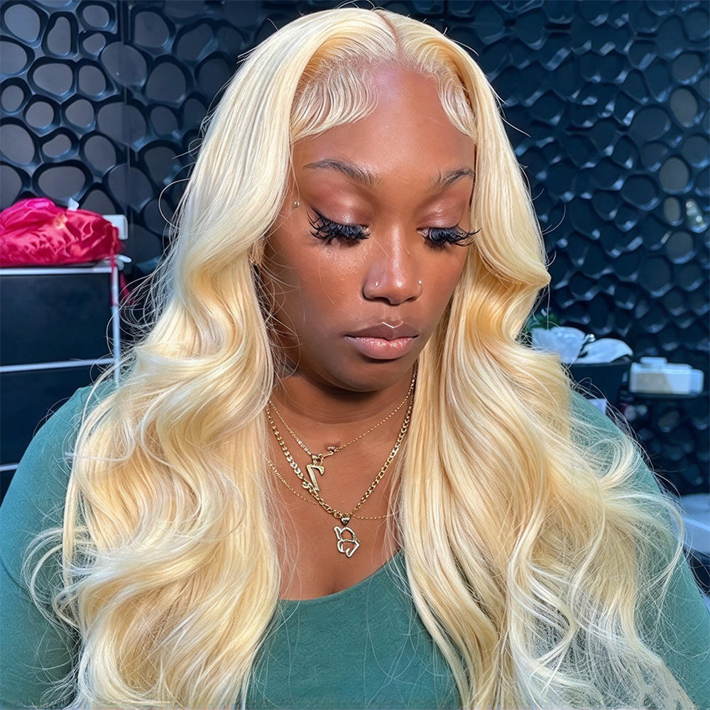 613 Blonde Body Wave Lace Front Wig - باروكة شعر بشري برازيلي للنساء، شعر