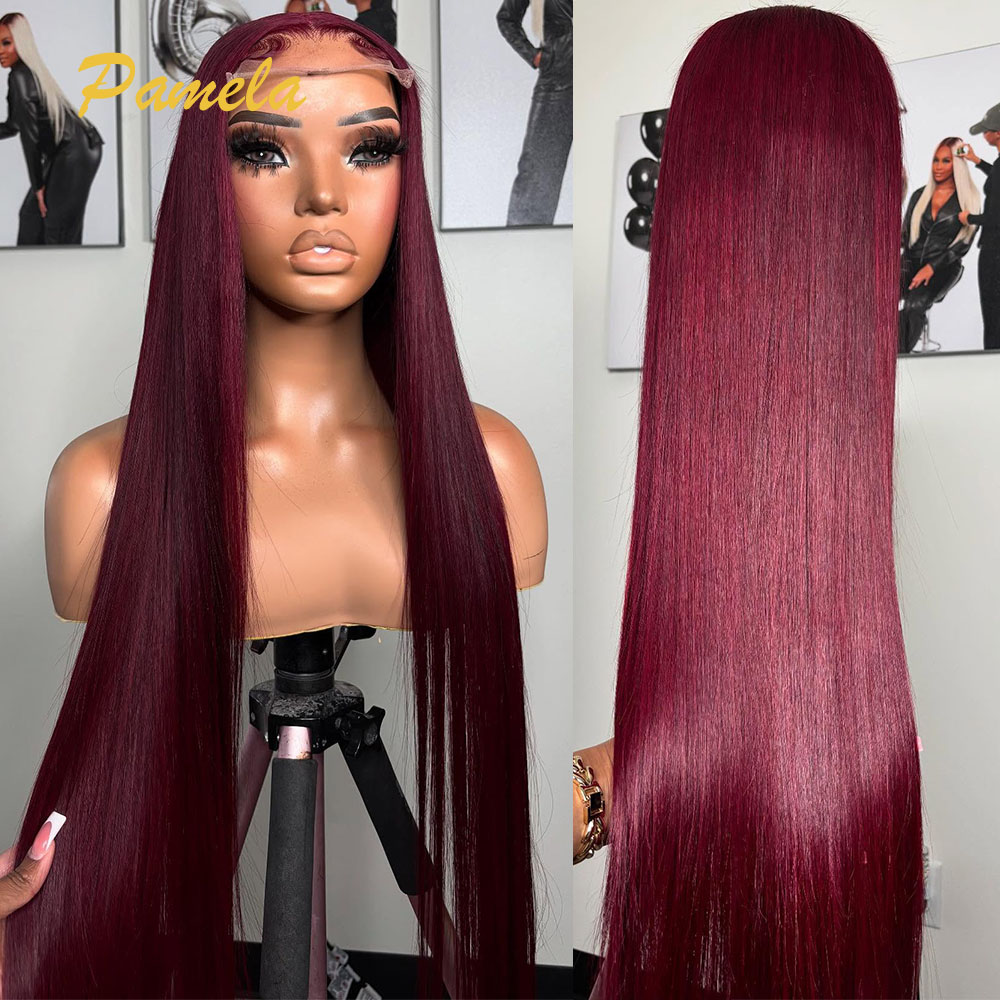 Lace Front Wigs - سوبر مزدوجة تعادل بورجوندي الملونة غلويليس
