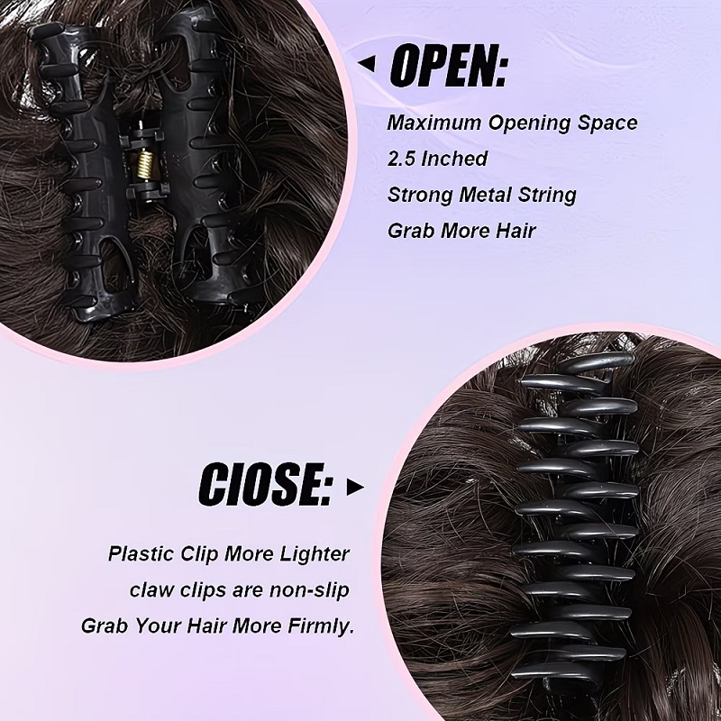 مشبك شعر مكدس بتصميم مفرود، شع - مراجعة Claw Clip Messy Bun Hair Piece وسعره