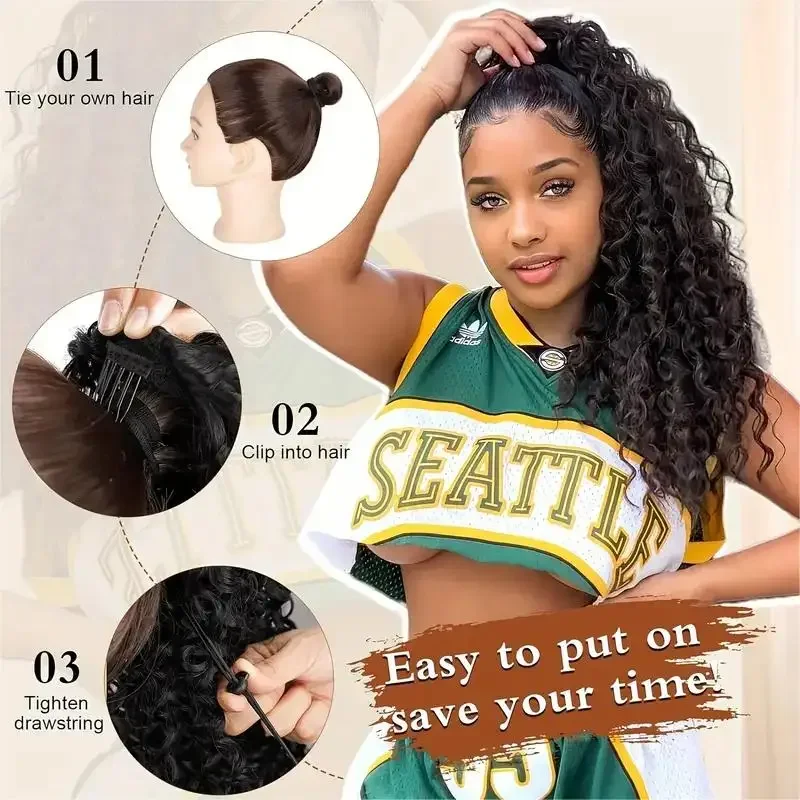 قطعة شعر صناعية على شكل ذيل حص - مراجعة Drawstring Afro Curly Puff Ponytail وسعره