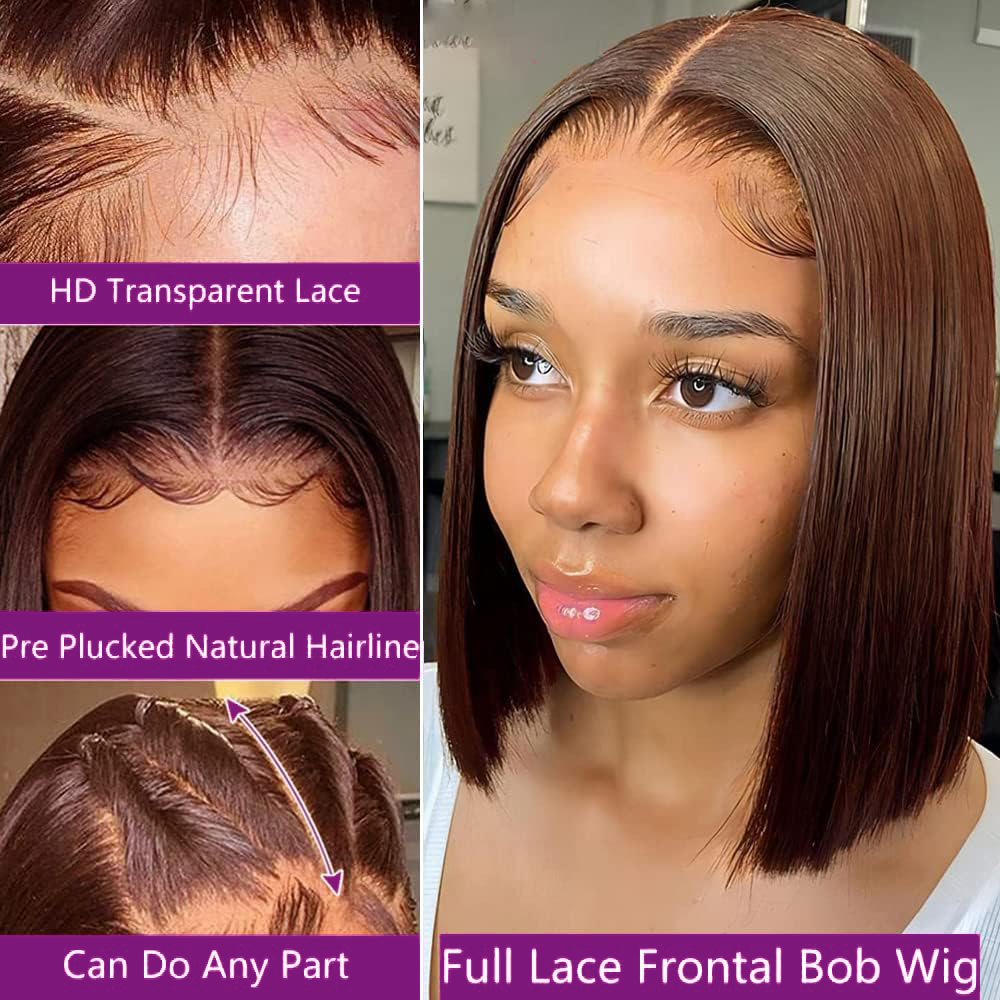 شعر مستعار قصير بني شوكولاتة م - مراجعة Pre Parted 13X4 Lace Front Bob Wig وسعره