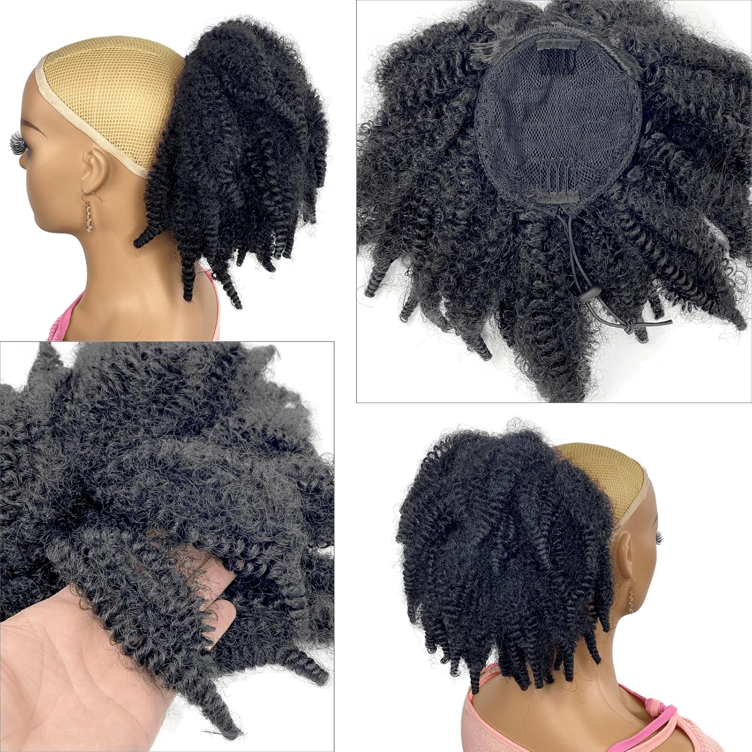 شعر مارلي قصير 12 بوصة، ذيل حص - مراجعة Drawstring Afro Curly Puff Ponytail وسعره