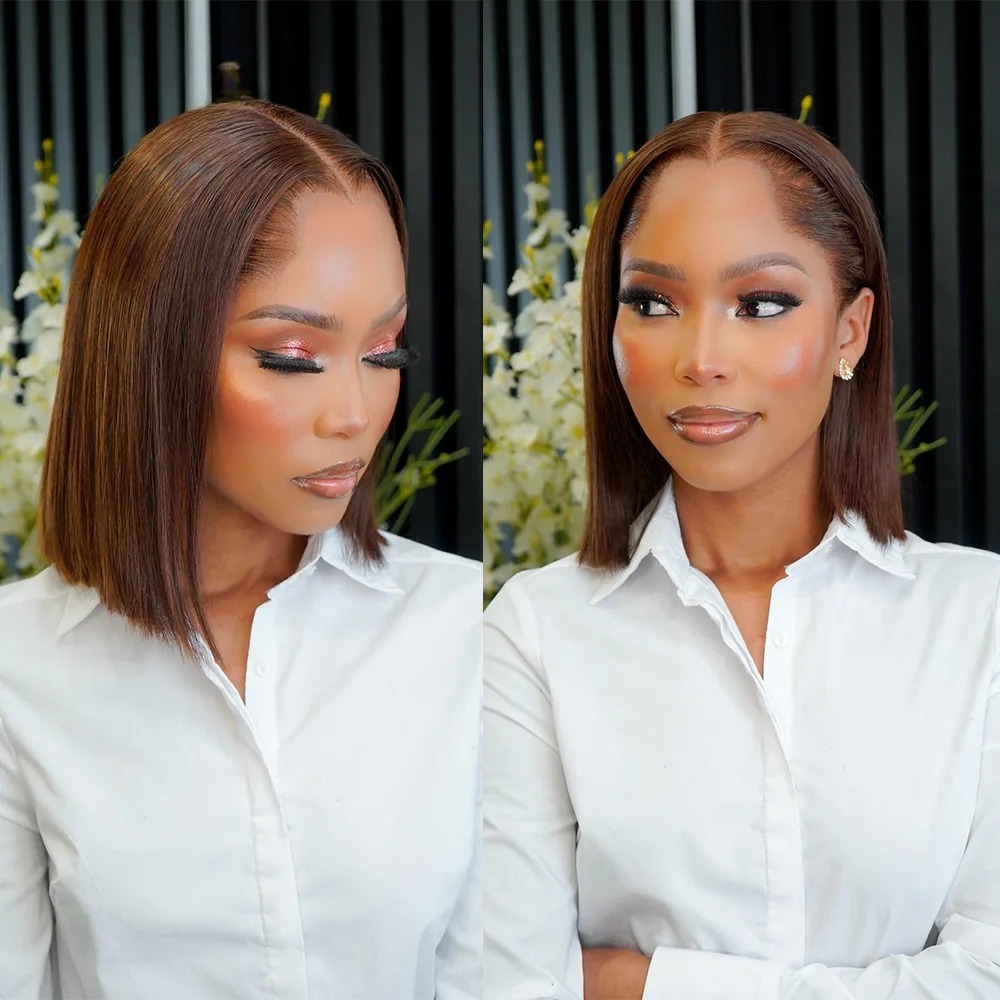 باروكة شعر مستعار بلون بني داك - مراجعة Pre Parted 13X4 Lace Front Bob Wig وسعره