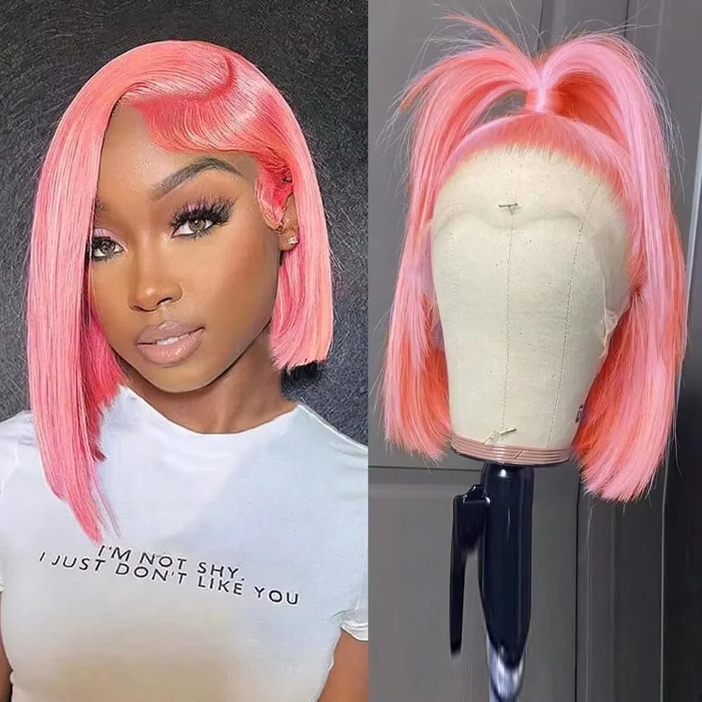 باروكة شعر طبيعي وردية اللون،  - مراجعة Pre Parted 13X4 Lace Front Bob Wig وسعره
