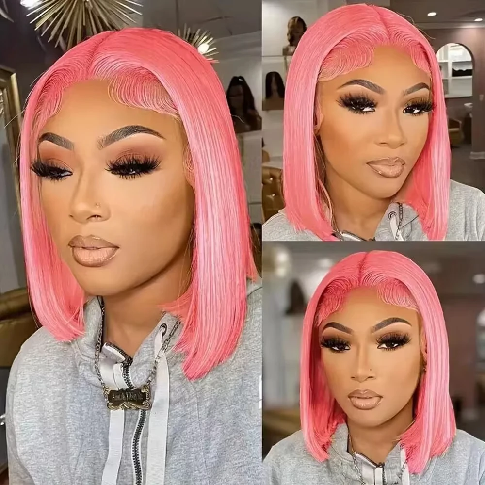 باروكة شعر طبيعي وردية اللون،  - مراجعة Pre Parted 13X4 Lace Front Bob Wig وسعره